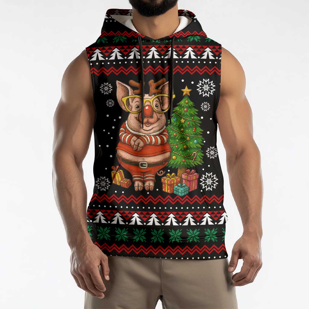 Pig Gorgeous Reindeer Christmas Sleeveless Hoodie Xmas Holiday Patterns - Wonder Print Shop
