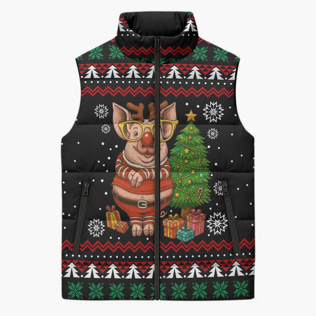 Pig Gorgeous Reindeer Christmas Sleeveless Puffer Jacket Xmas Holiday Patterns - Wonder Print Shop