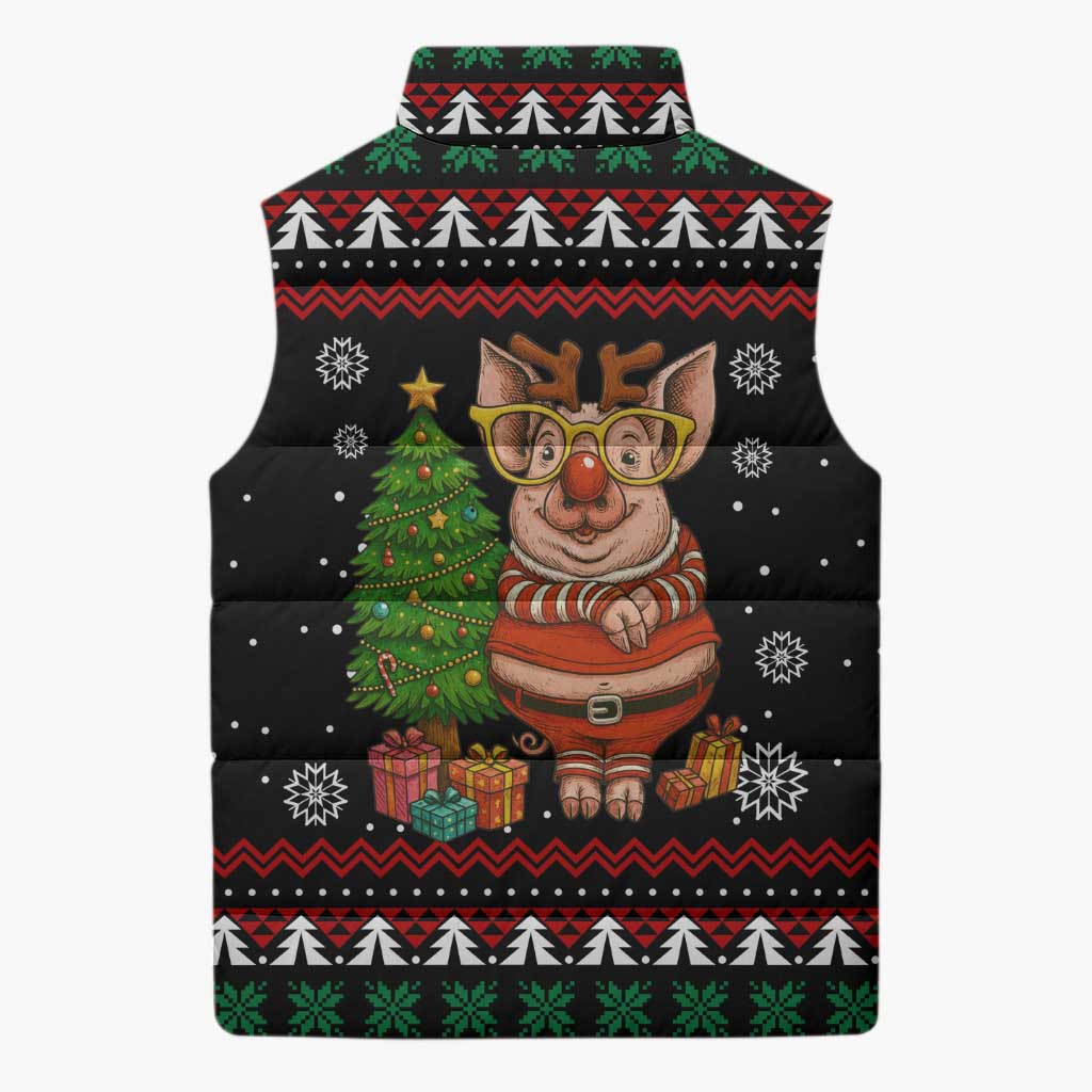 Pig Gorgeous Reindeer Christmas Sleeveless Puffer Jacket Xmas Holiday Patterns - Wonder Print Shop