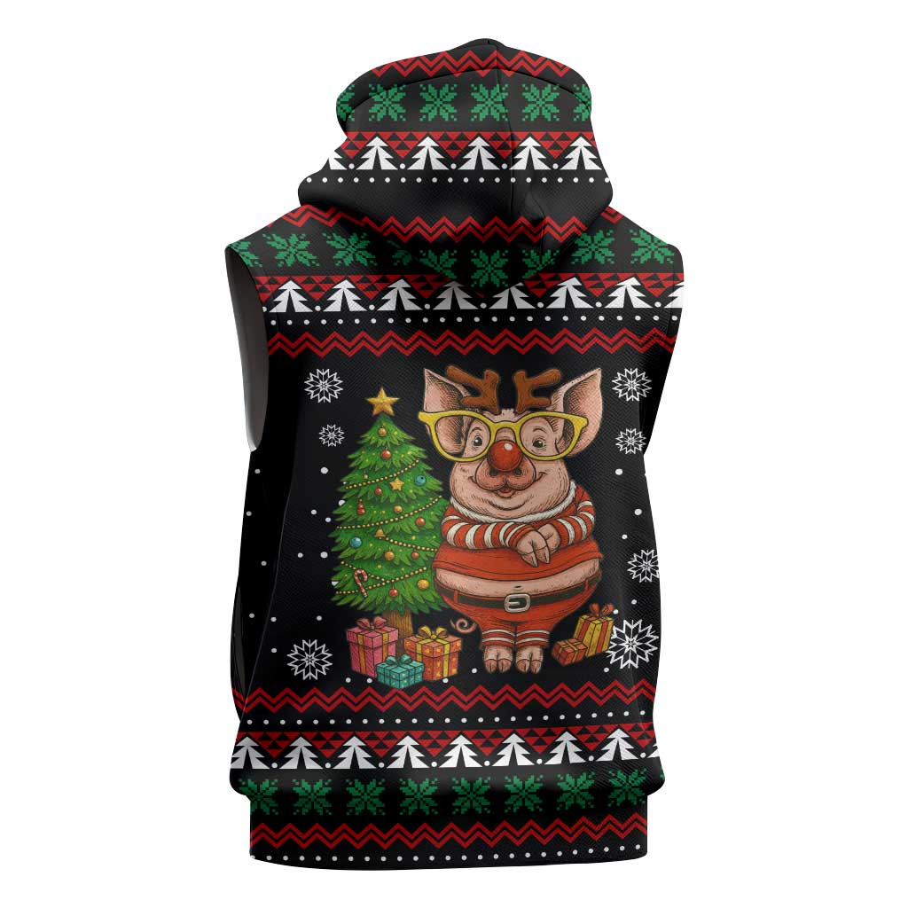Pig Gorgeous Reindeer Christmas Sleeveless Zip Hoodie Xmas Holiday Patterns - Wonder Print Shop