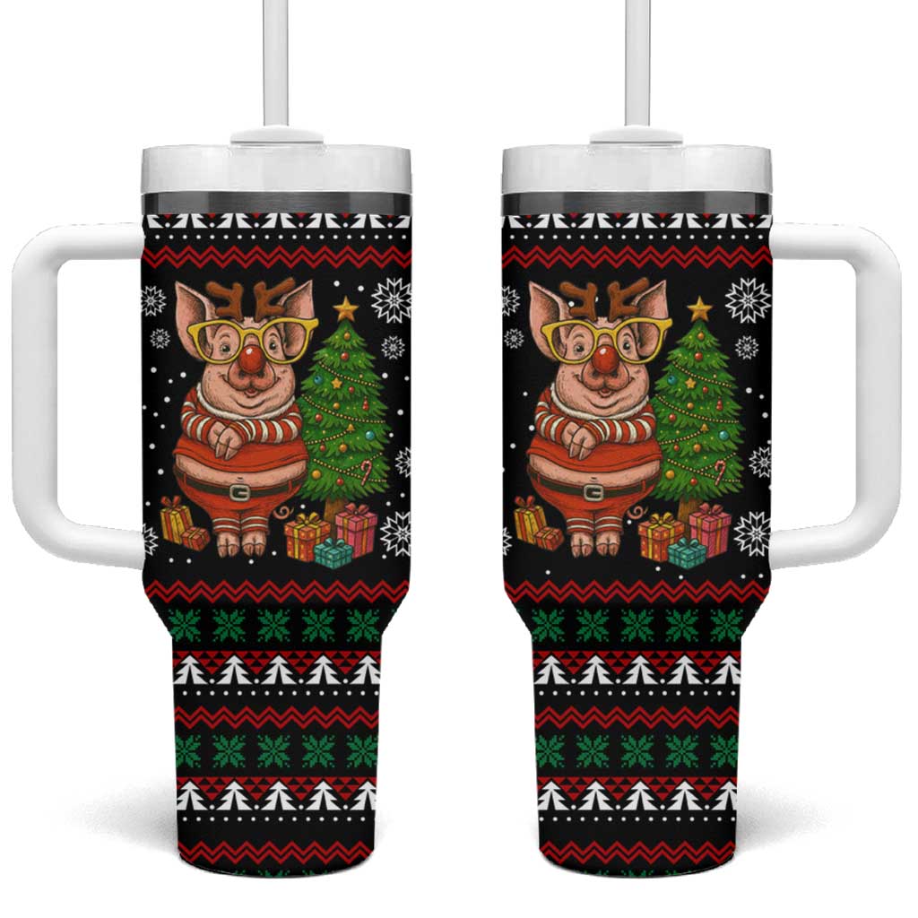 Pig Gorgeous Reindeer Christmas Tumbler With Handle Xmas Holiday Patterns - Wonder Print Shop