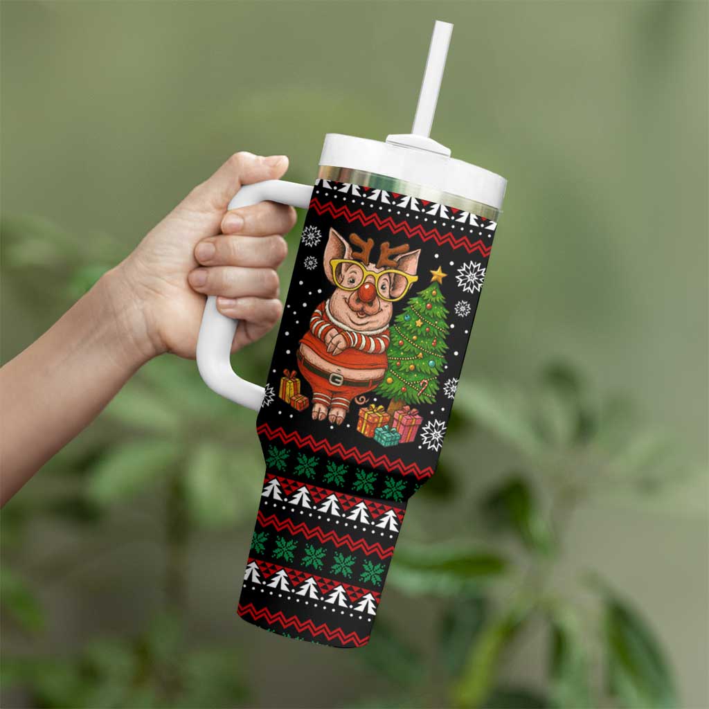 Pig Gorgeous Reindeer Christmas Tumbler With Handle Xmas Holiday Patterns - Wonder Print Shop
