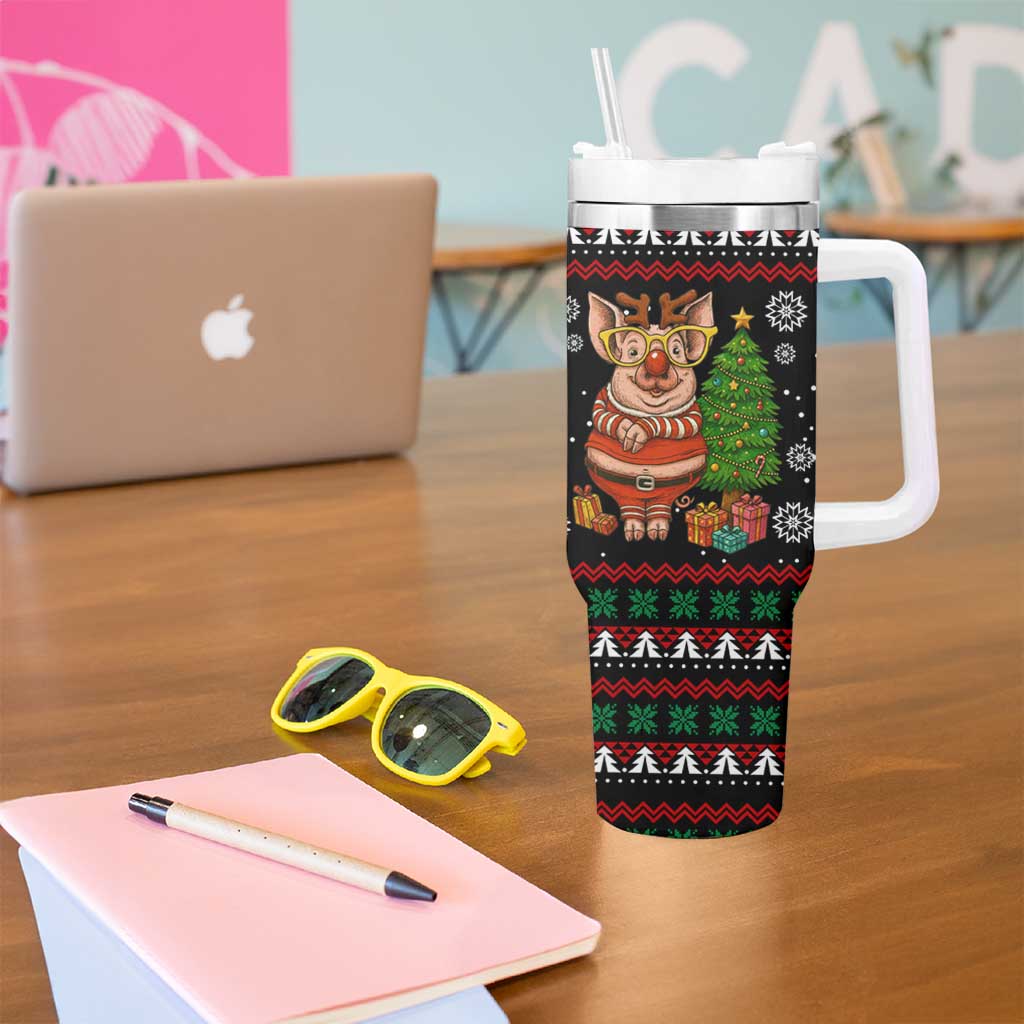 Pig Gorgeous Reindeer Christmas Tumbler With Handle Xmas Holiday Patterns - Wonder Print Shop