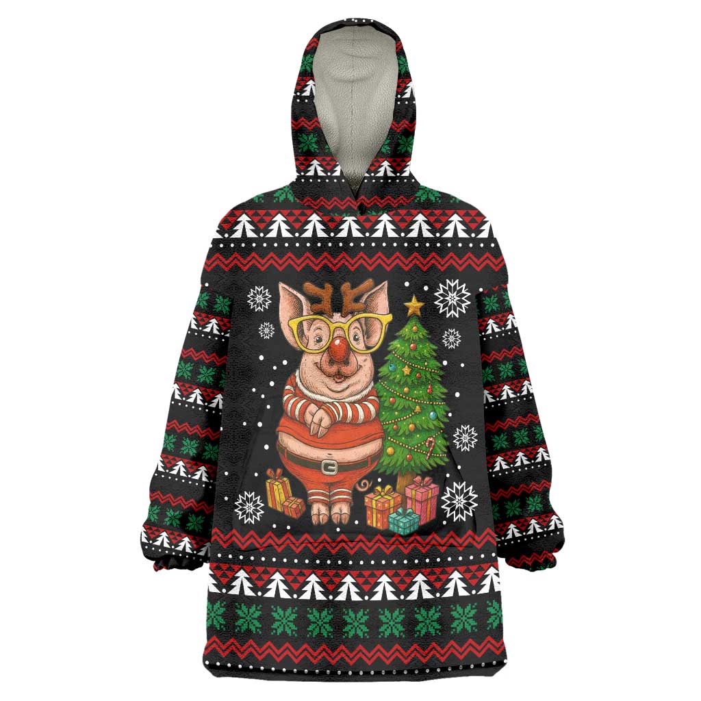 Pig Gorgeous Reindeer Christmas Wearable Blanket Hoodie Xmas Holiday Patterns - Wonder Print Shop