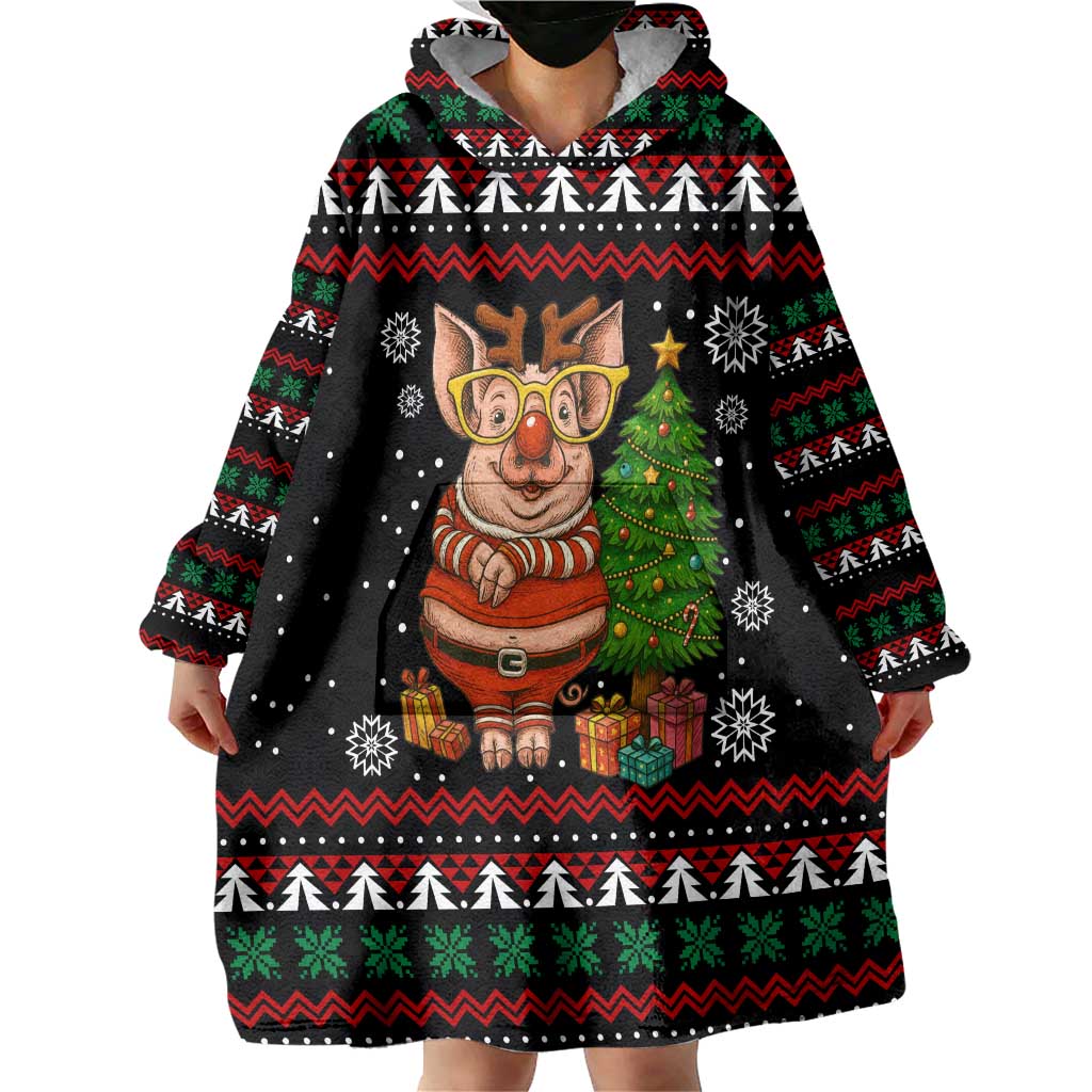 Pig Gorgeous Reindeer Christmas Wearable Blanket Hoodie Xmas Holiday Patterns - Wonder Print Shop