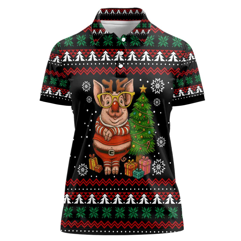 Pig Gorgeous Reindeer Christmas Women Polo Shirt Xmas Holiday Patterns - Wonder Print Shop