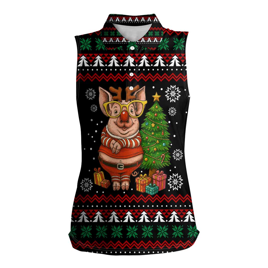 Pig Gorgeous Reindeer Christmas Women Sleeveless Polo Shirt Xmas Holiday Patterns - Wonder Print Shop