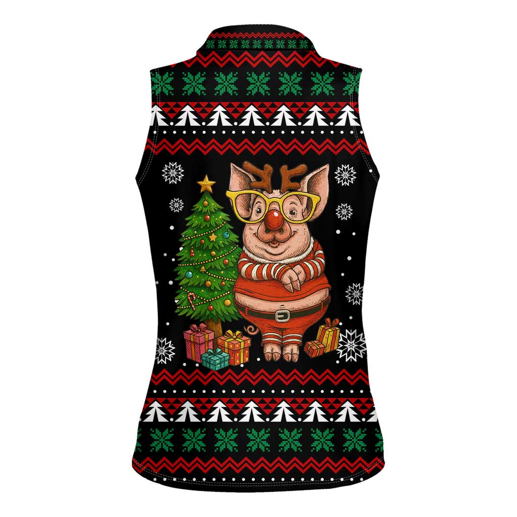 Pig Gorgeous Reindeer Christmas Women Sleeveless Polo Shirt Xmas Holiday Patterns - Wonder Print Shop