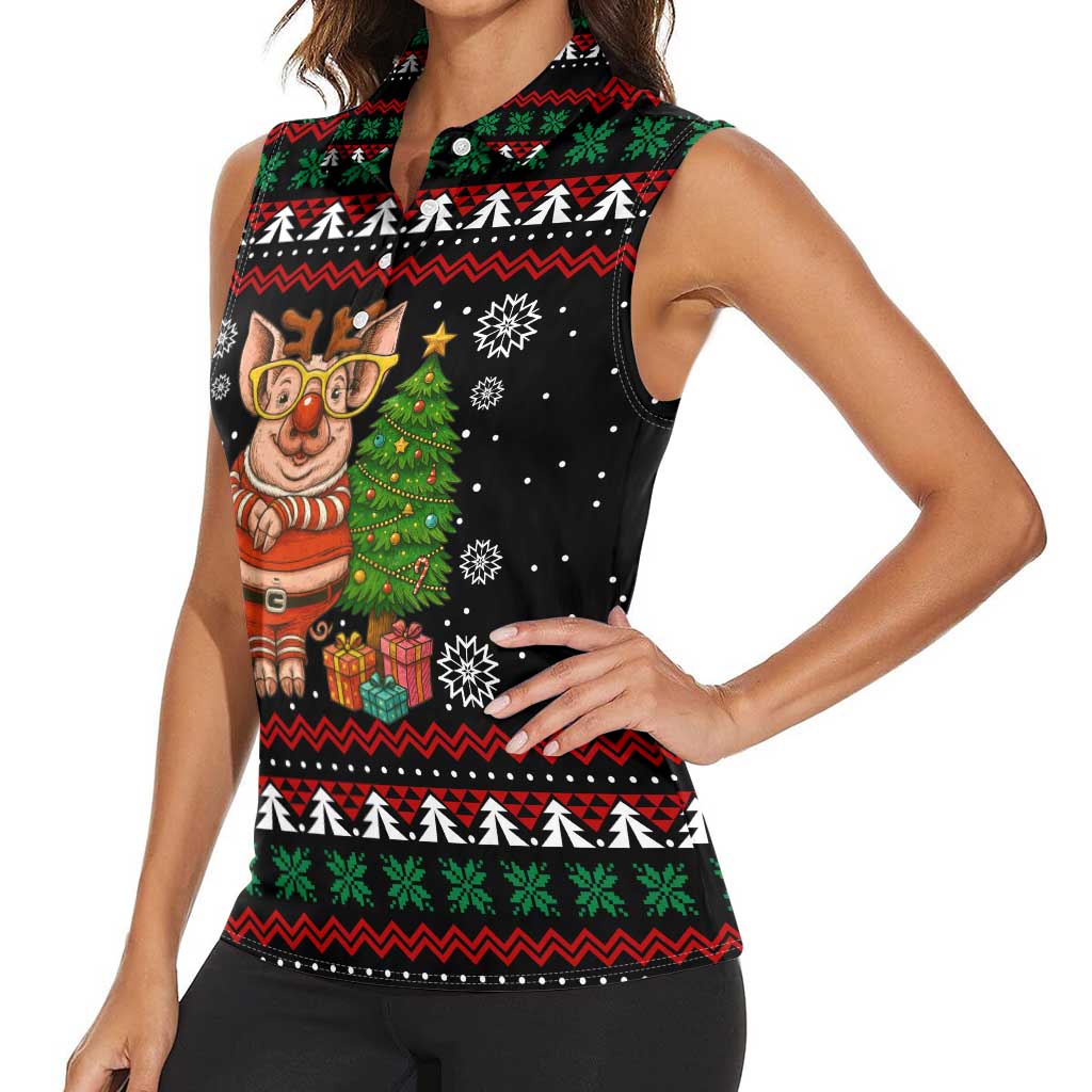Pig Gorgeous Reindeer Christmas Women Sleeveless Polo Shirt Xmas Holiday Patterns - Wonder Print Shop