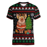 Pig Gorgeous Reindeer Christmas Women V-Neck T-Shirt Xmas Holiday Patterns - Wonder Print Shop