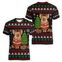 Pig Gorgeous Reindeer Christmas Women V-Neck T-Shirt Xmas Holiday Patterns - Wonder Print Shop