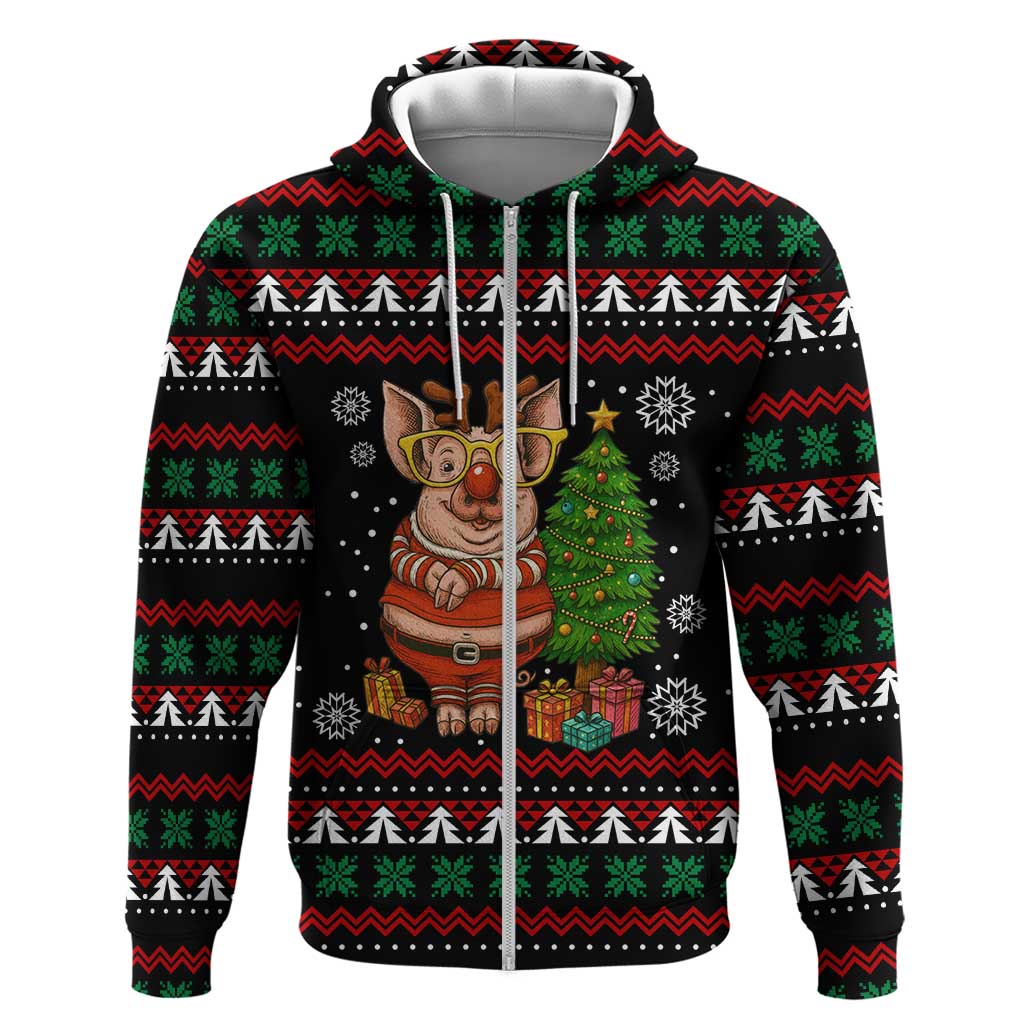 Pig Gorgeous Reindeer Christmas Zip Hoodie Xmas Holiday Patterns - Wonder Print Shop