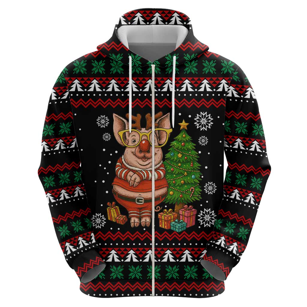 Pig Gorgeous Reindeer Christmas Zip Hoodie Xmas Holiday Patterns - Wonder Print Shop