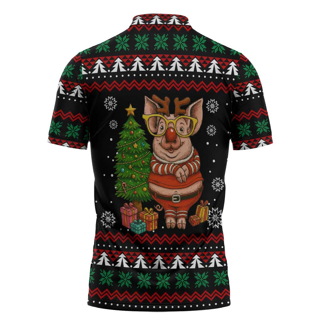 Pig Gorgeous Reindeer Christmas Zipper Polo Shirt Xmas Holiday Patterns - Wonder Print Shop