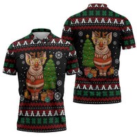 Pig Gorgeous Reindeer Christmas Zipper Polo Shirt Xmas Holiday Patterns - Wonder Print Shop