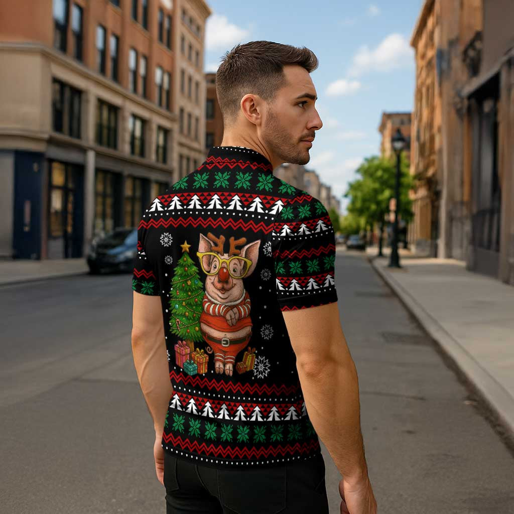 Pig Gorgeous Reindeer Christmas Zipper Polo Shirt Xmas Holiday Patterns - Wonder Print Shop
