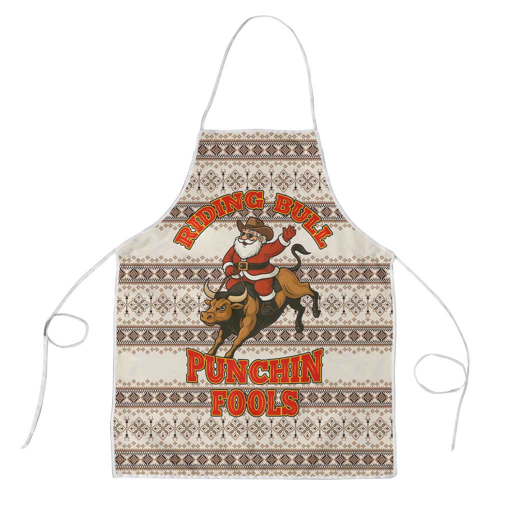 Riding Bulls Punchin Fools Christmas Apron Xmas Holiday Patterns - Wonder Print Shop