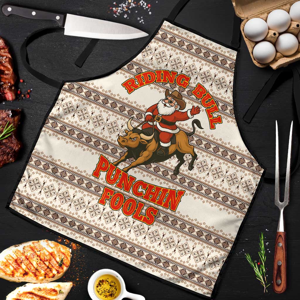 Riding Bulls Punchin Fools Christmas Apron Xmas Holiday Patterns - Wonder Print Shop