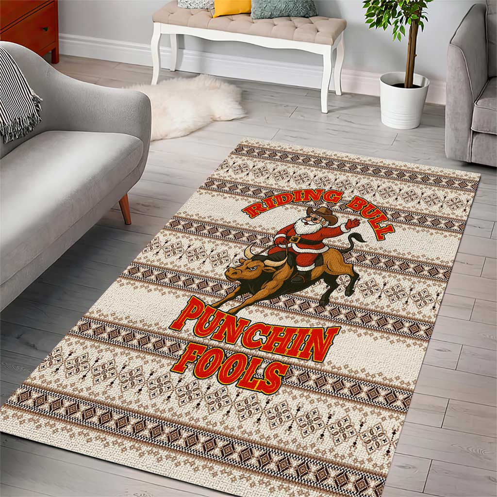 Riding Bulls Punchin Fools Christmas Area Rug Xmas Holiday Patterns - Wonder Print Shop