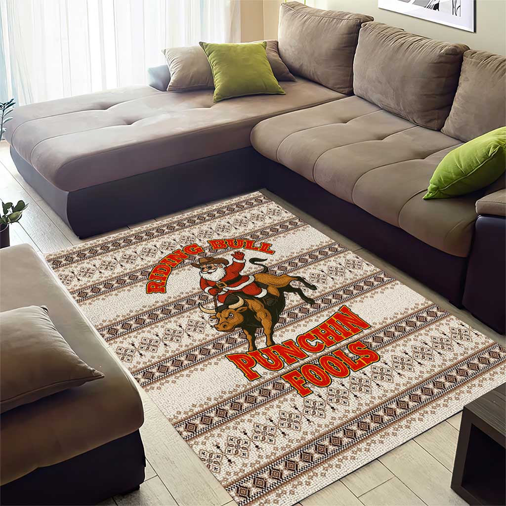 Riding Bulls Punchin Fools Christmas Area Rug Xmas Holiday Patterns - Wonder Print Shop