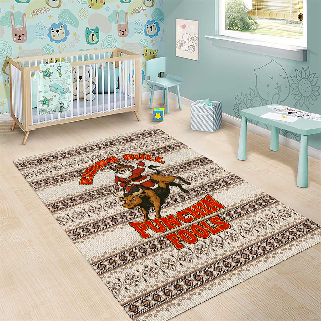 Riding Bulls Punchin Fools Christmas Area Rug Xmas Holiday Patterns - Wonder Print Shop