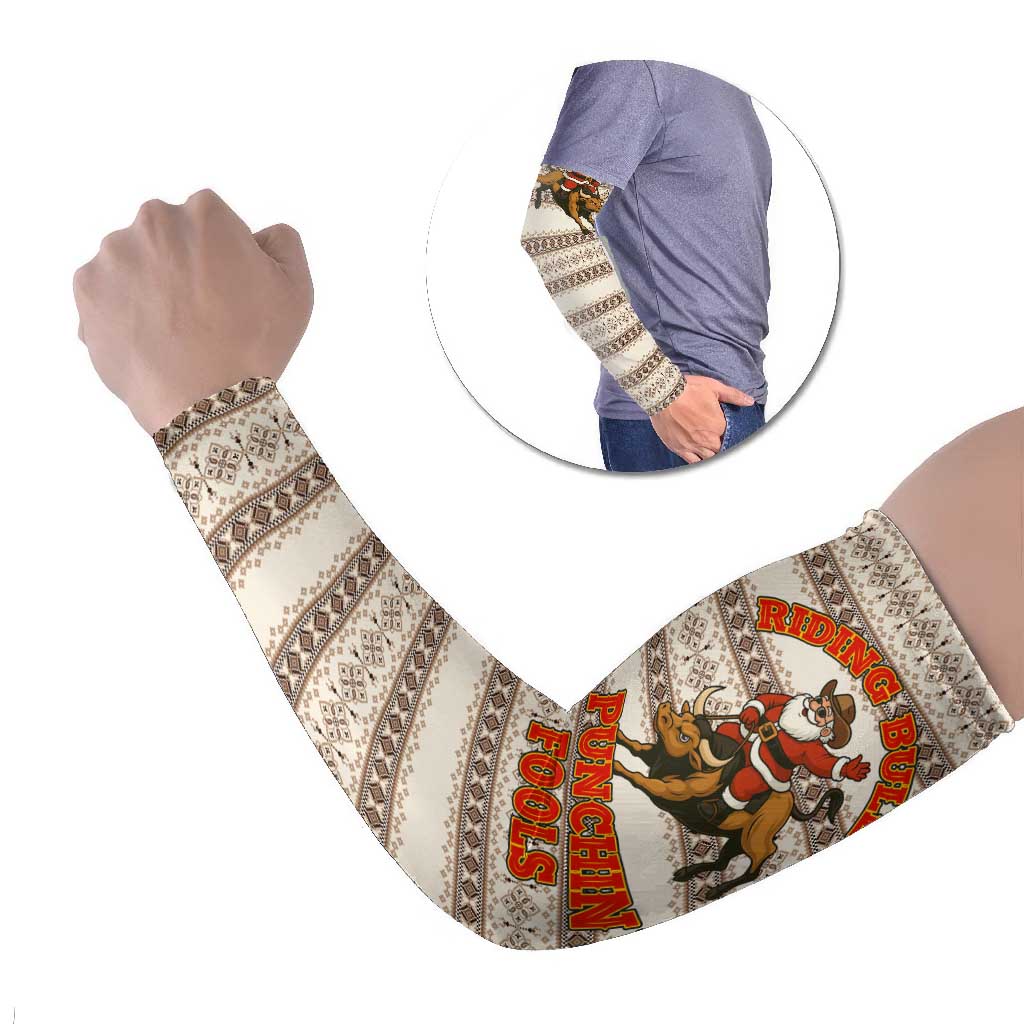 Riding Bulls Punchin Fools Christmas Arm Sleeves Xmas Holiday Patterns - Wonder Print Shop