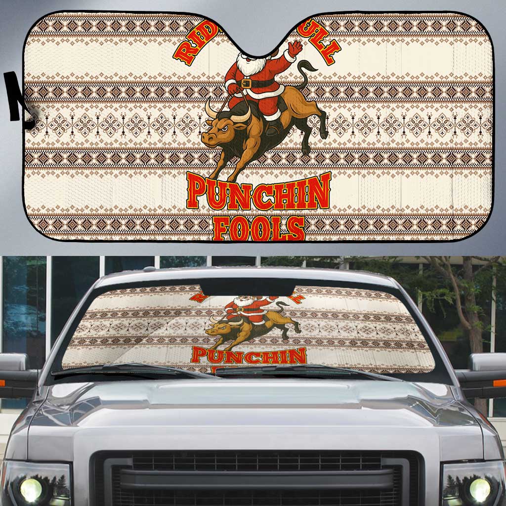 Riding Bulls Punchin Fools Christmas Auto Sun Shade Xmas Holiday Patterns - Wonder Print Shop