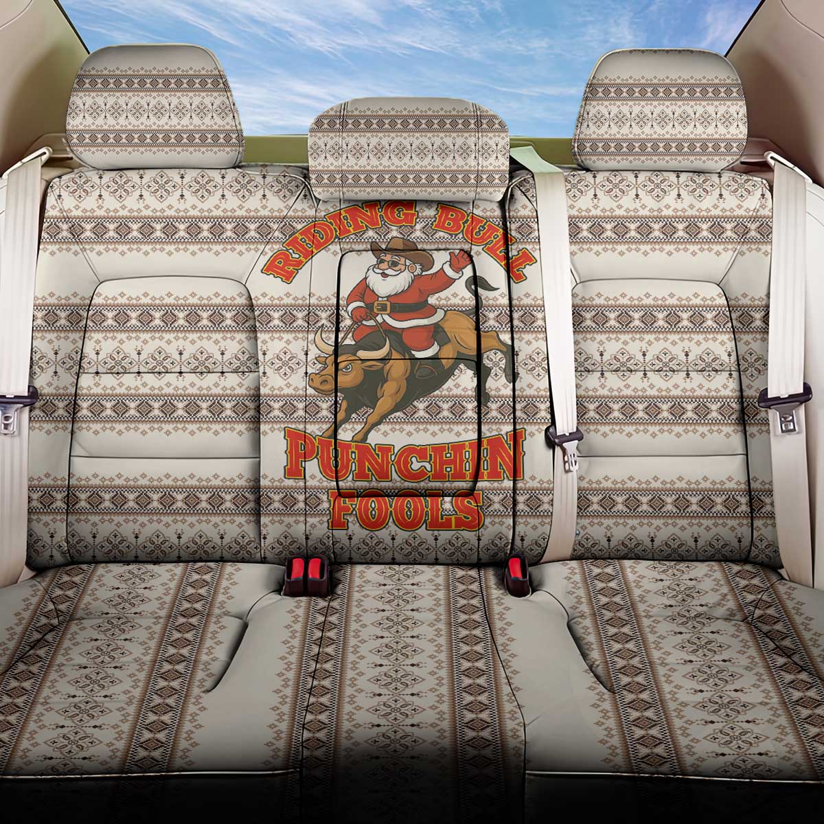 Riding Bulls Punchin Fools Christmas Back Car Seat Cover Xmas Holiday Patterns - Wonder Print Shop