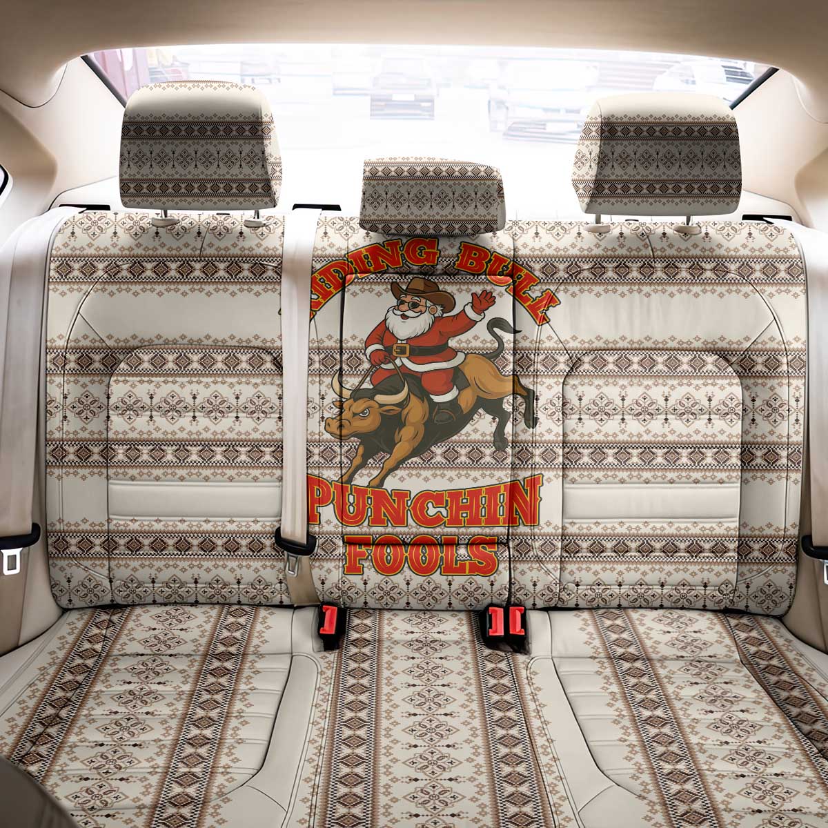 Riding Bulls Punchin Fools Christmas Back Car Seat Cover Xmas Holiday Patterns - Wonder Print Shop