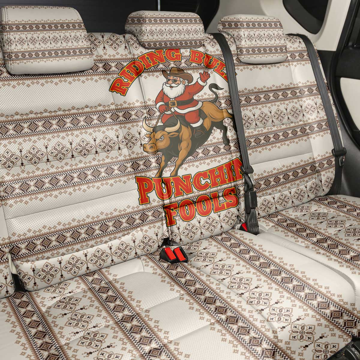 Riding Bulls Punchin Fools Christmas Back Car Seat Cover Xmas Holiday Patterns - Wonder Print Shop