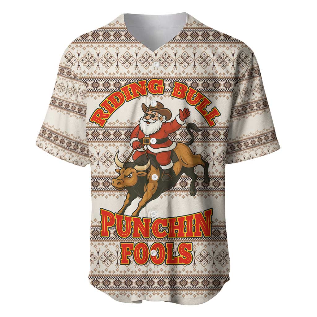 Riding Bulls Punchin Fools Christmas Baseball Jersey Xmas Holiday Patterns - Wonder Print Shop