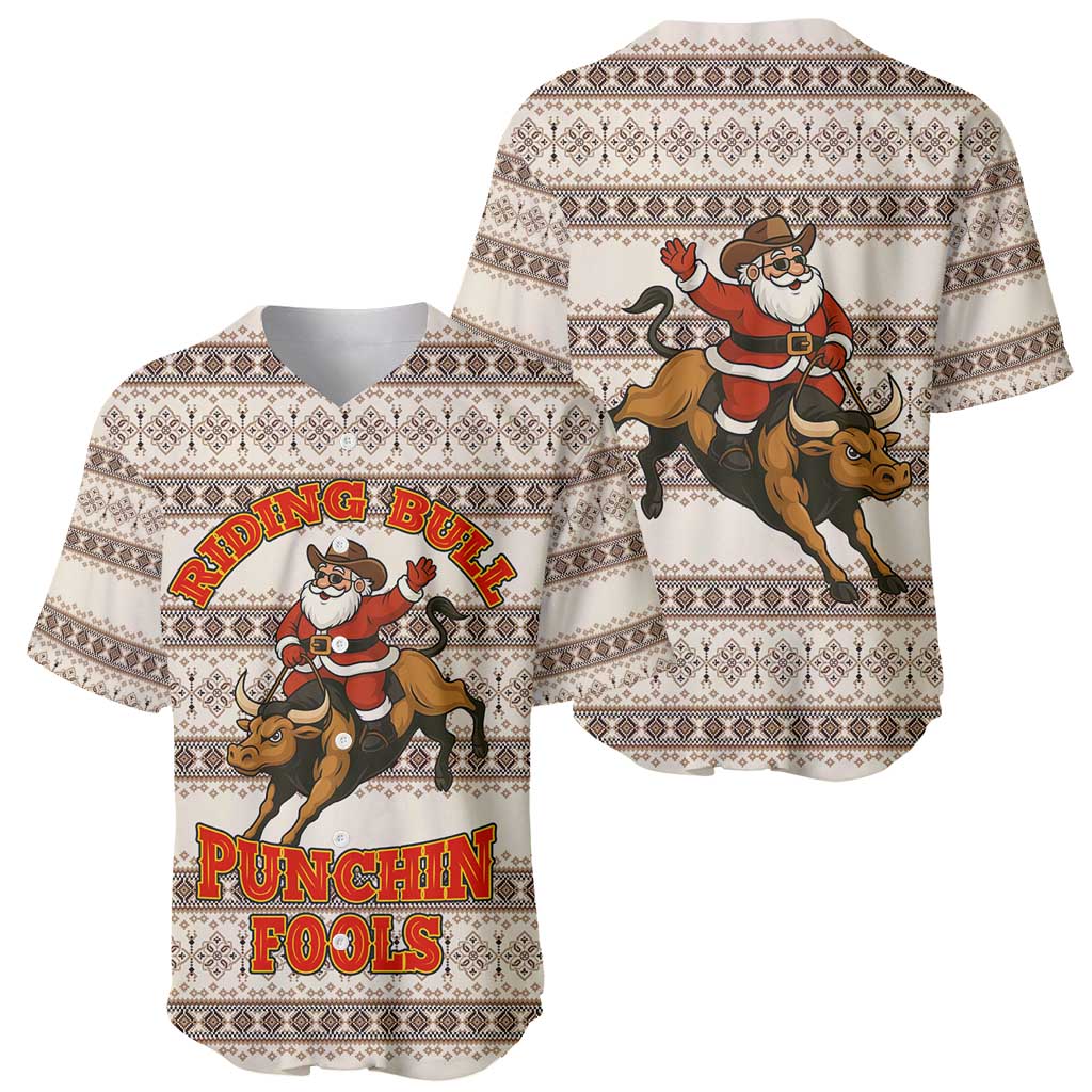 Riding Bulls Punchin Fools Christmas Baseball Jersey Xmas Holiday Patterns - Wonder Print Shop