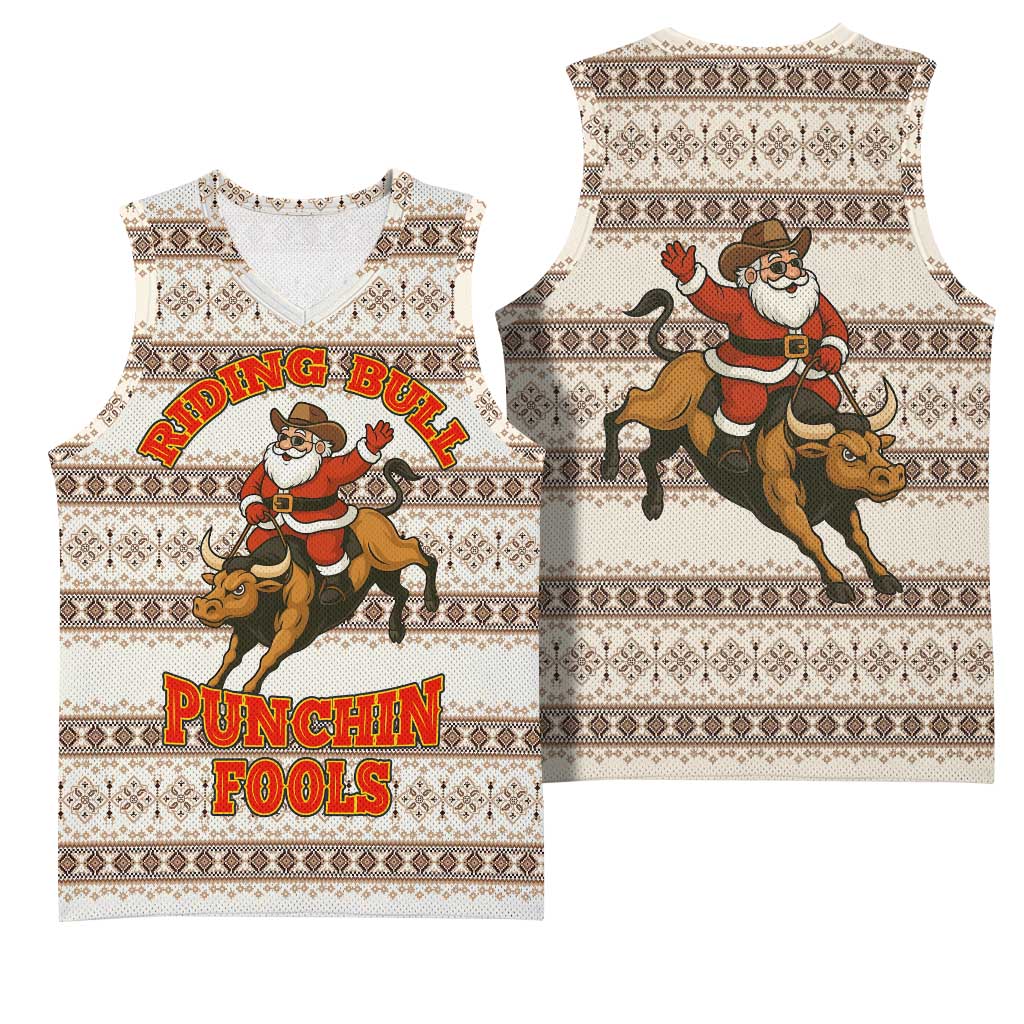 Riding Bulls Punchin Fools Christmas Basketball Jersey Xmas Holiday Patterns - Wonder Print Shop