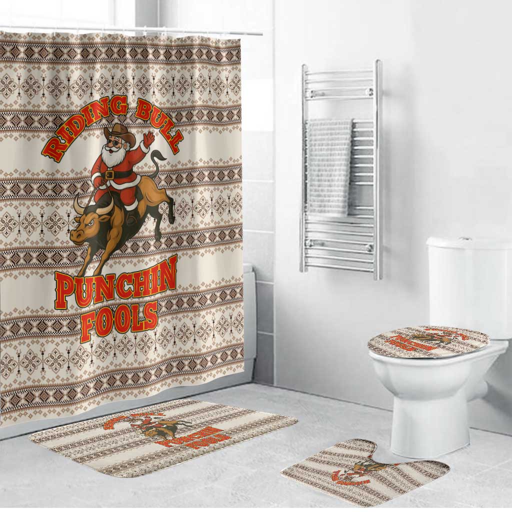 Riding Bulls Punchin Fools Christmas Bathroom Set Xmas Holiday Patterns - Wonder Print Shop