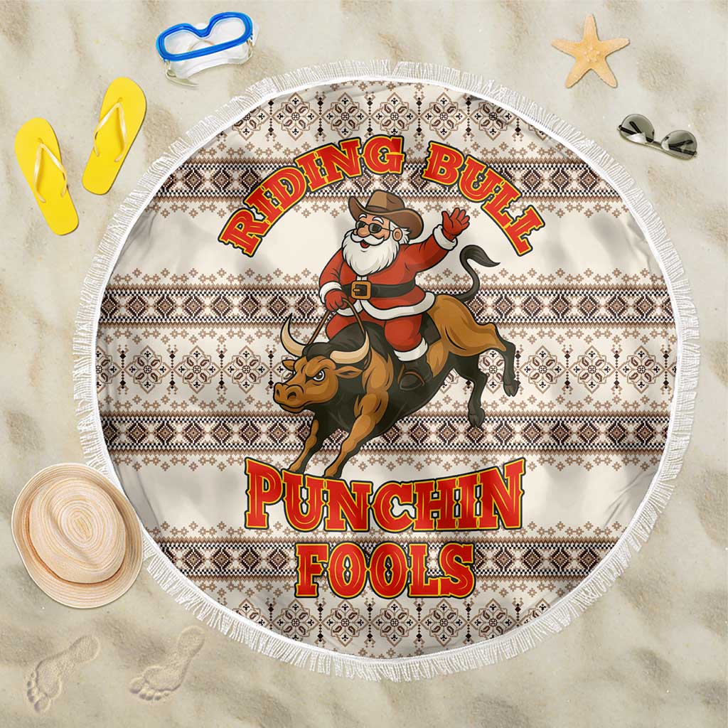 Riding Bulls Punchin Fools Christmas Beach Blanket Xmas Holiday Patterns - Wonder Print Shop
