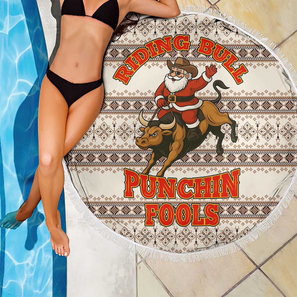 Riding Bulls Punchin Fools Christmas Beach Blanket Xmas Holiday Patterns - Wonder Print Shop