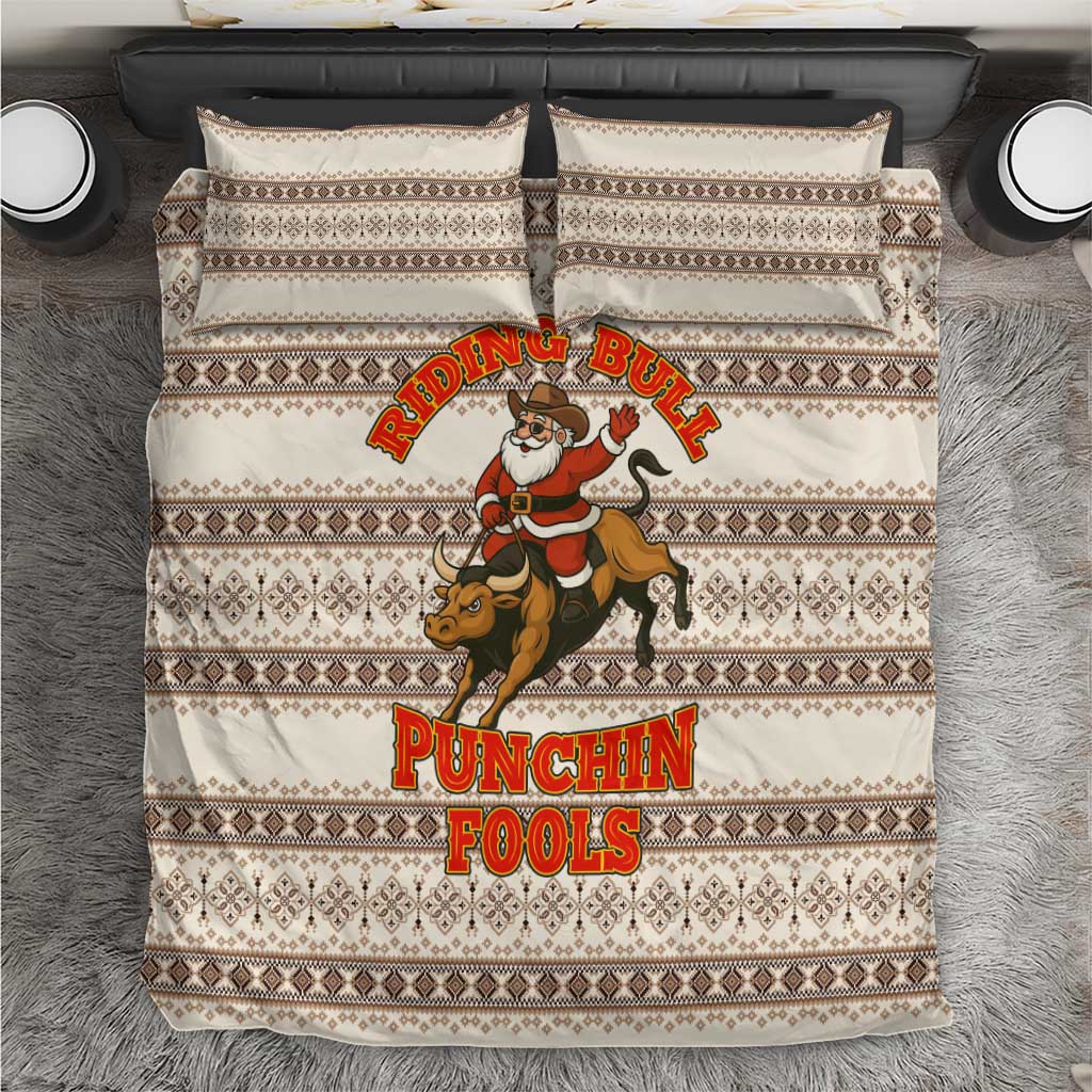 Riding Bulls Punchin Fools Christmas Bedding Set Xmas Holiday Patterns - Wonder Print Shop