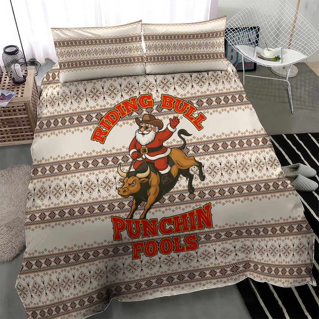 Riding Bulls Punchin Fools Christmas Bedding Set Xmas Holiday Patterns - Wonder Print Shop