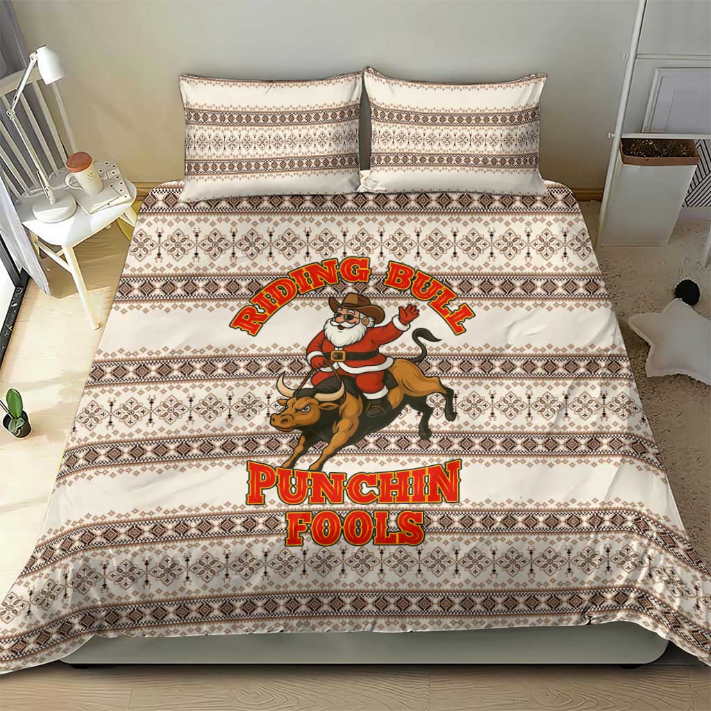 Riding Bulls Punchin Fools Christmas Bedding Set Xmas Holiday Patterns - Wonder Print Shop