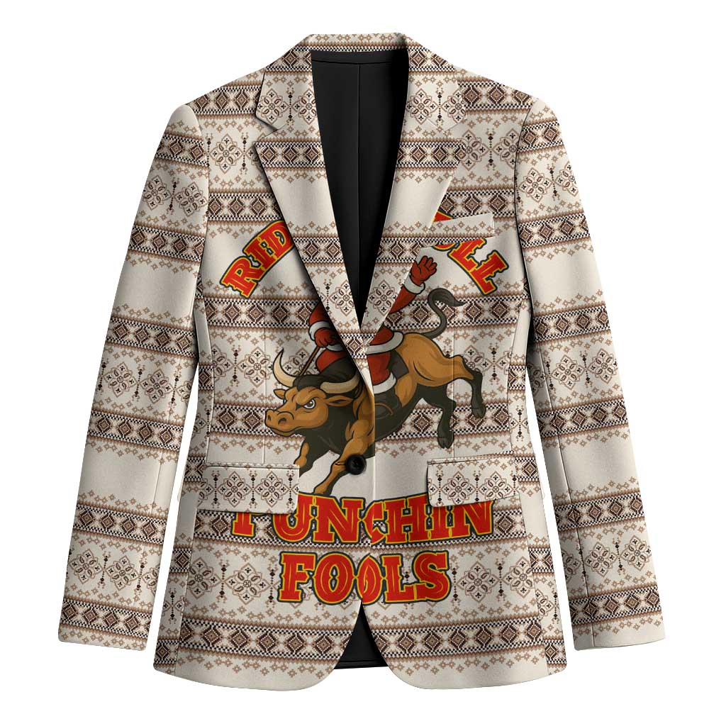 Riding Bulls Punchin Fools Christmas Blazer Xmas Holiday Patterns - Wonder Print Shop