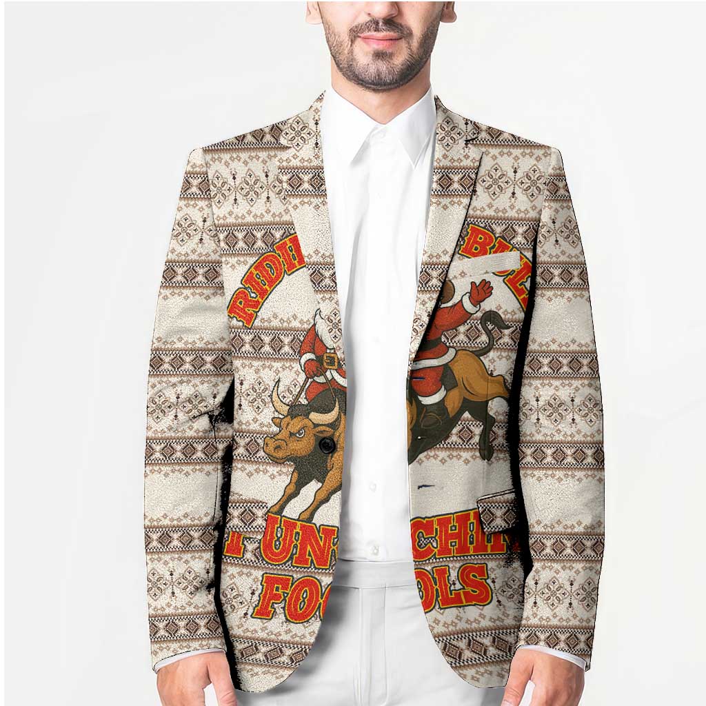 Riding Bulls Punchin Fools Christmas Blazer Xmas Holiday Patterns - Wonder Print Shop