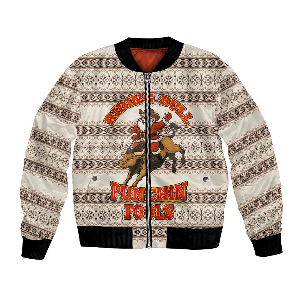 Riding Bulls Punchin Fools Christmas Bomber Jacket Xmas Holiday Patterns - Wonder Print Shop