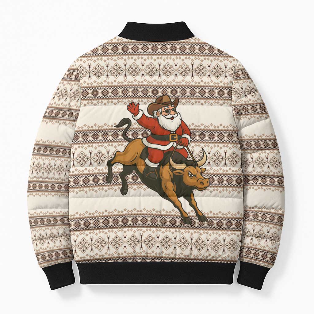 Riding Bulls Punchin Fools Christmas Bomber Puffer Jacket Xmas Holiday Patterns - Wonder Print Shop