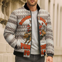 Riding Bulls Punchin Fools Christmas Bomber Puffer Jacket Xmas Holiday Patterns - Wonder Print Shop