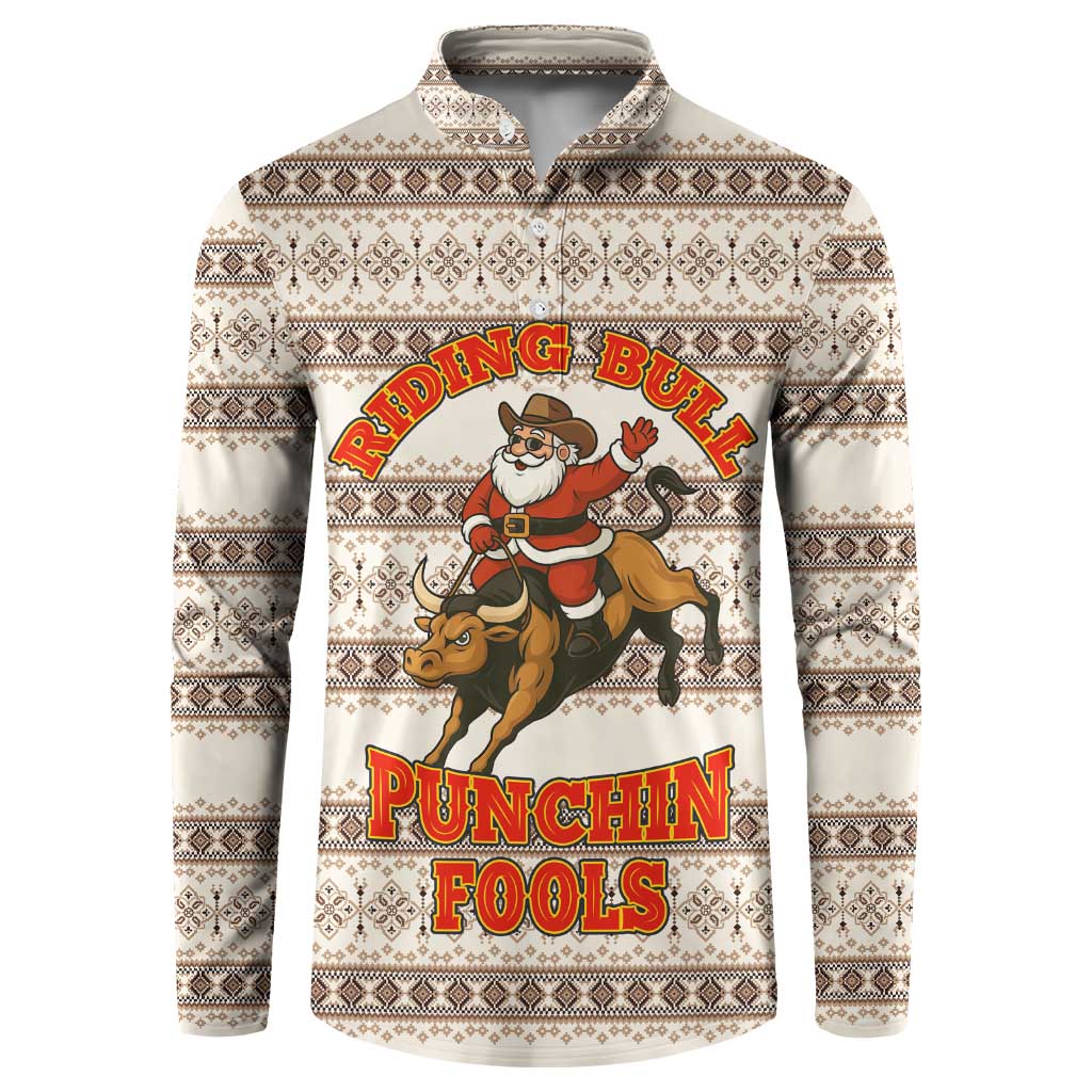 Riding Bulls Punchin Fools Christmas Button Sweatshirt Xmas Holiday Patterns - Wonder Print Shop