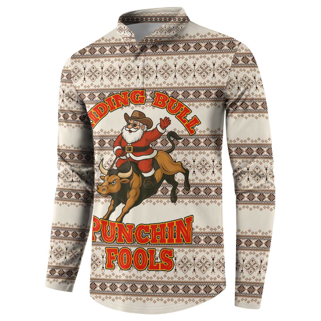 Riding Bulls Punchin Fools Christmas Button Sweatshirt Xmas Holiday Patterns - Wonder Print Shop