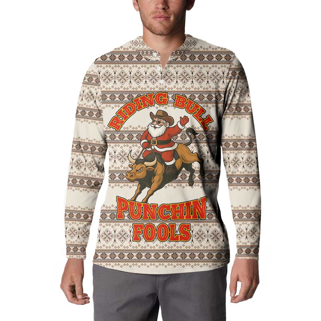 Riding Bulls Punchin Fools Christmas Button Sweatshirt Xmas Holiday Patterns - Wonder Print Shop
