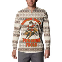 Riding Bulls Punchin Fools Christmas Button Sweatshirt Xmas Holiday Patterns - Wonder Print Shop