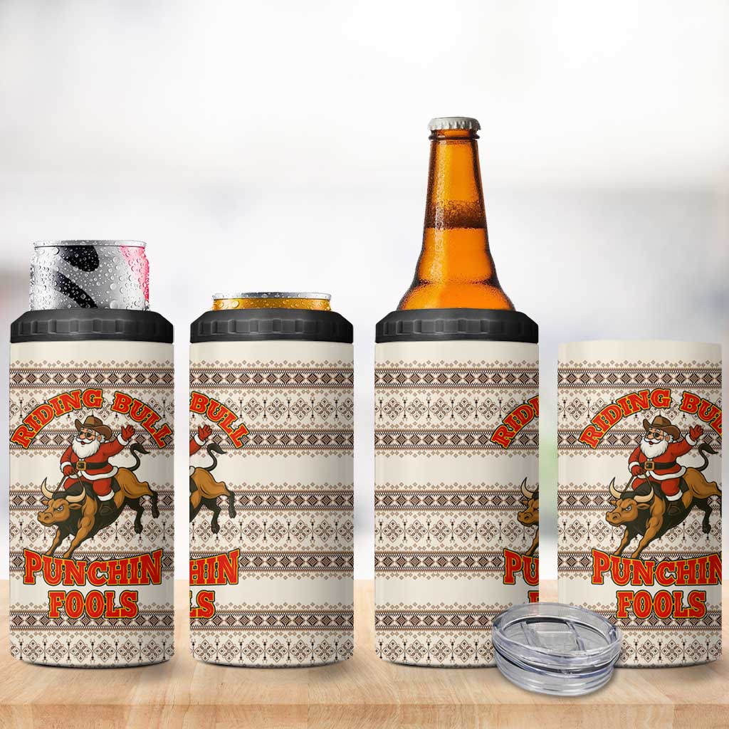 Riding Bulls Punchin Fools Christmas 4 in 1 Can Cooler Tumbler Xmas Holiday Patterns - Wonder Print Shop