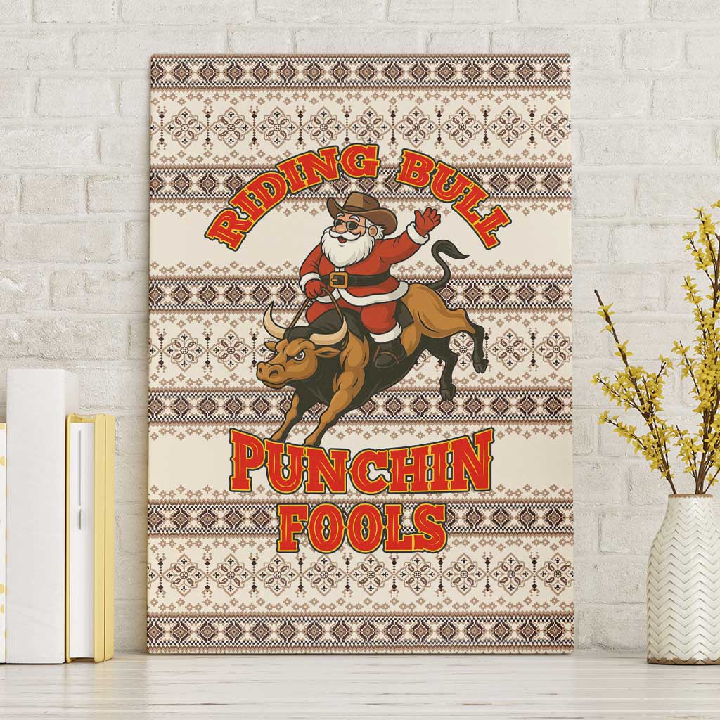 Riding Bulls Punchin Fools Christmas Canvas Wall Art Xmas Holiday Patterns - Wonder Print Shop